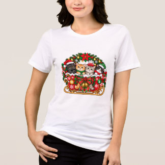 T-shirt En Tri-matière Quatre chatons festifs Noël Chat