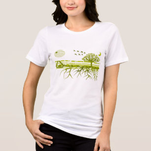 T-shirt En Tri-matière Recycler Sauver les Arbres Oiseaux Lune Soleil & T