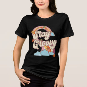 T-shirt En Tri-matière Restez Super Retro Fleurs Arc-en-ciel Typographie