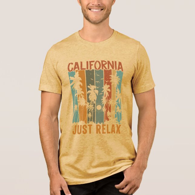 T-shirt En Tri-matière Retro California Juste Relax Palm Trees Sunset Vin (Recto)