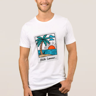T-shirt En Tri-matière Rétro Polaroid Bonjour Été Tropical Plage Coucher