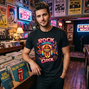 T-shirt En Tri-matière Retro Rock Around the Clock des années 50 Jukebox 