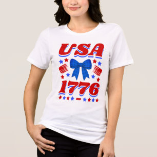 T-shirt En Tri-matière Rétro USA 1776 Nœud Gingham Bleu