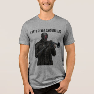 T-shirt En Tri-matière Robot Trompette Steampunk Jazz Rouages Rouillés 