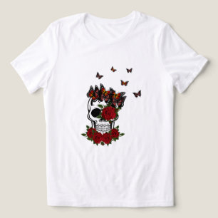 T-shirt En Tri-matière Roses Rouges vintages Et Crâne Papillon