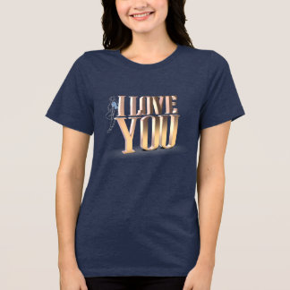 T-shirt En Tri-matière Saint Valentin 3D d'or Je t'aime Marine