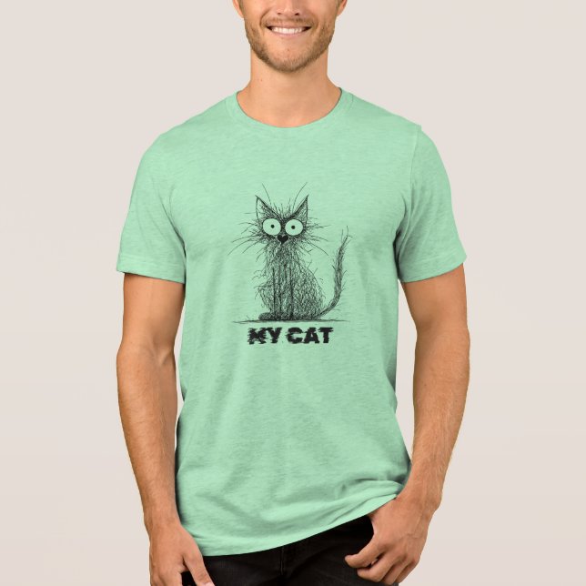 T-shirt En Tri-matière Scruffy Scribble Cat – Minimalist Whimsy (Recto)