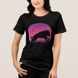 T-shirt En Tri-matière Silhouette de Loup en Course au Soleil Rétro Vinta