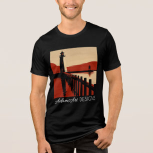 T-shirt En Tri-matière Silhouette de phare côtier vintage Art rétro