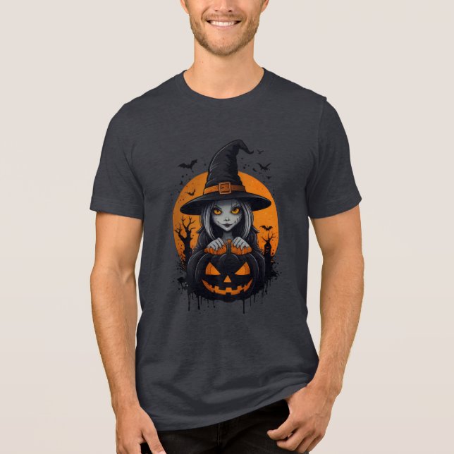 T-shirt En Tri-matière Spooky witch with Jack-o’-Lantern Art (Recto)