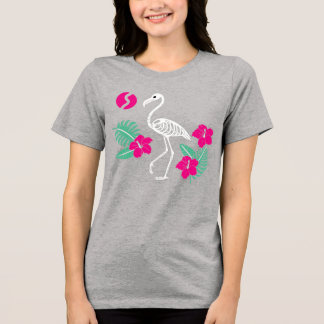 T-shirt En Tri-matière Squelette de flamant stylisé avec des fleurs tropi