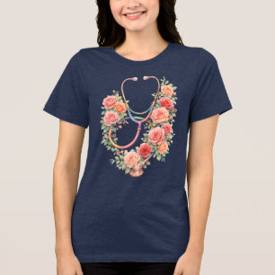 T-shirt En Tri-matière Stéthoscope Rose Fushia Floral
