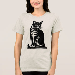 T-shirt En Tri-matière Style de gravure sur bois de félin noble