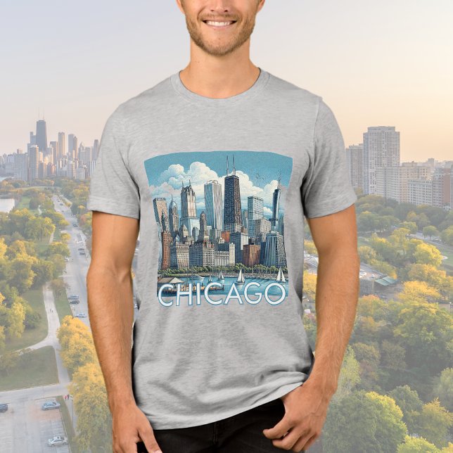 T-shirt En Tri-matière T-shirt graphique en ligne Skyline CHICAGO (Créateur téléchargé)
