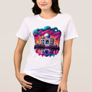 T-shirt En Tri-matière Taj Mahal sous un beau ciel arc-en-ciel coloré