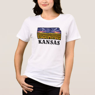 T-shirt En Tri-matière Tatouage de l'état du Kansas Tournesols et tornade