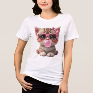 T-shirt En Tri-matière Tee-shirt Mignon Chat avec Bubble Gum