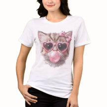 Tee-shirt Mignon Chat avec Bubble Gum