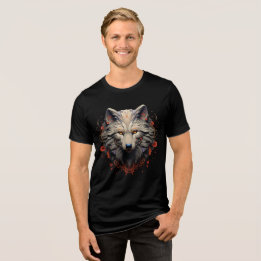 T-shirt En Tri-matière Tête de loup ornée – Dessin de fantaisie florale