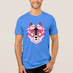 T-shirt En Tri-matière Tête de loup rose Polygone Design-24531