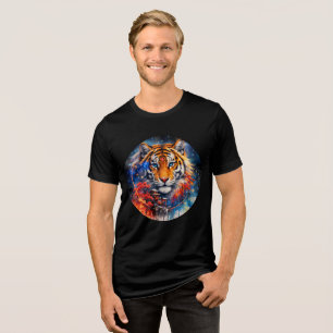 T-shirt En Tri-matière Tigre galactique avec temple et fleurs de cerisier