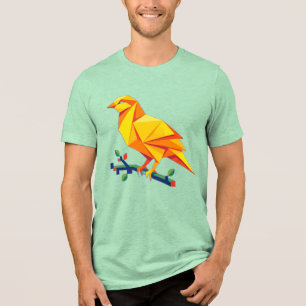 T-shirt En Tri-matière Titre : Oiseau jaune géométrique origami vibrant