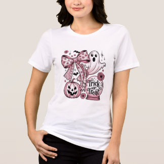 T-shirt En Tri-matière Trick ou traitement rose - Fille Fantôme, Citrouil