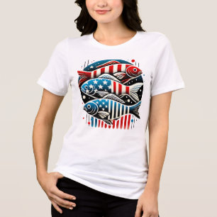 T-shirt En Tri-matière Trio Patriotique de Poissons - Art Rouge, Blanc et