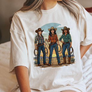 T-shirt En Tri-matière Trois cow-girls de l'Ouest avec des lassos
