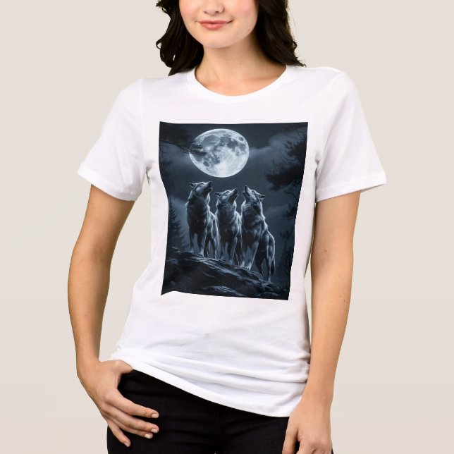 T-shirt En Tri-matière Trois Loups Hurleurs à la Pleine Lune - Trois Loup (Recto)