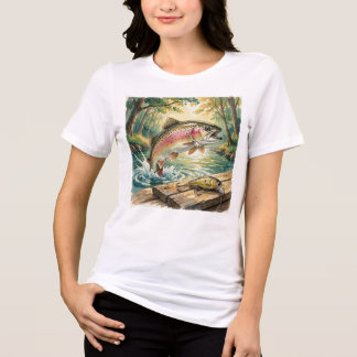 T-shirt En Tri-matière Truite arc-en-ciel sautant dans un ruisseau forest