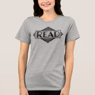 T-shirt En Tri-matière Typographie READ Art Déco argent vintage - Lu Retr
