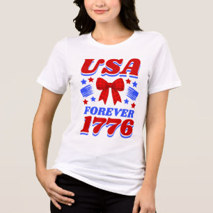 T-shirt En Tri-matière USA pour toujours 1776 Nœud Gingham Rouge