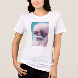 T-shirt En Tri-matière "Vibes de frissons" Singe blanc avec lunettes rose