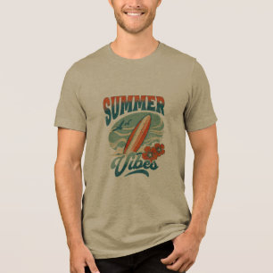T-shirt En Tri-matière Vibes Rétro d'Été Planche de Surf Plage