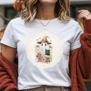 T-shirt En Tri-matière Vintage Coquette Fantôme & Chat Noir Halloween