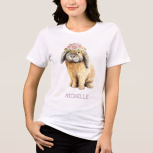 T-shirt En Tri-matière Watercolor Floral Bunny Rabbit Personalized