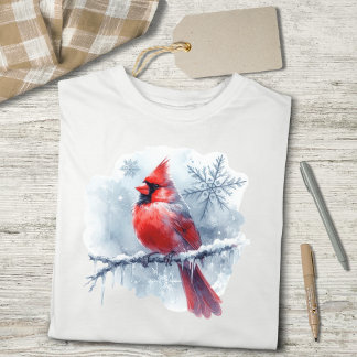 T-shirt En Tri-matière Winter Cardinal with Snowflakes on Icy Branch