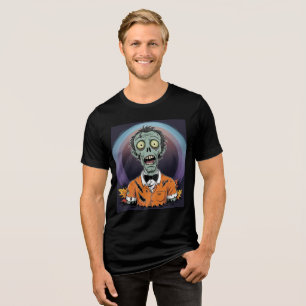 T-shirt En Tri-matière Zombie de dessin animé effrayant en chemise orange