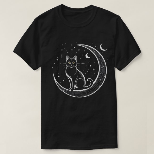 T-shirt Enchanter des chats debout dans la lune (Design devant)