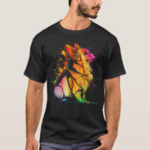 T-shirt Encre à aquarelle élégante éclaboussure Corgi Art