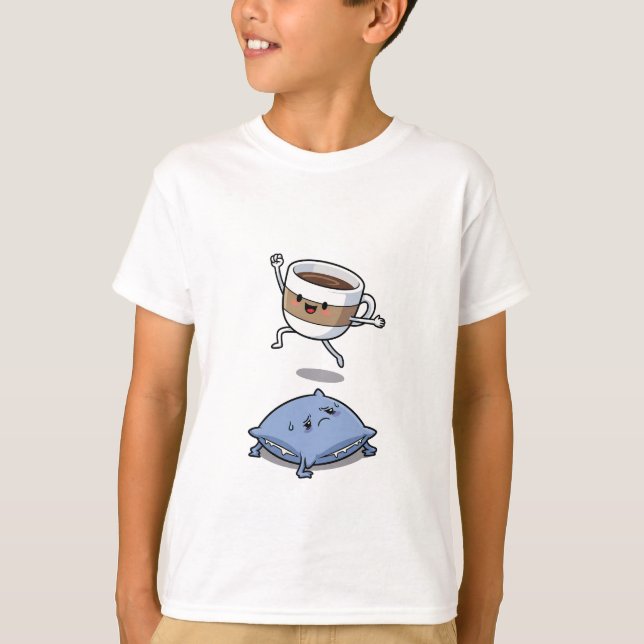 T-shirt Energetic Cartoon Coffee Cup Jumping Over  (Devant)