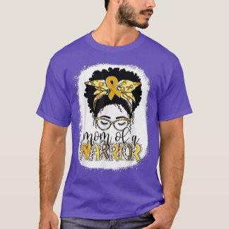 T-shirt Enfance Cancer Maman D'Un Guerrier Messy Bun Bleac
