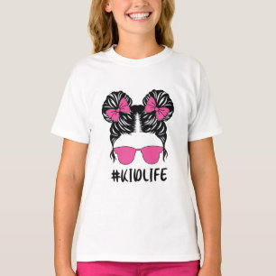 T-shirt Enfant à vie Girl Messy Bun avec de mignons lunet