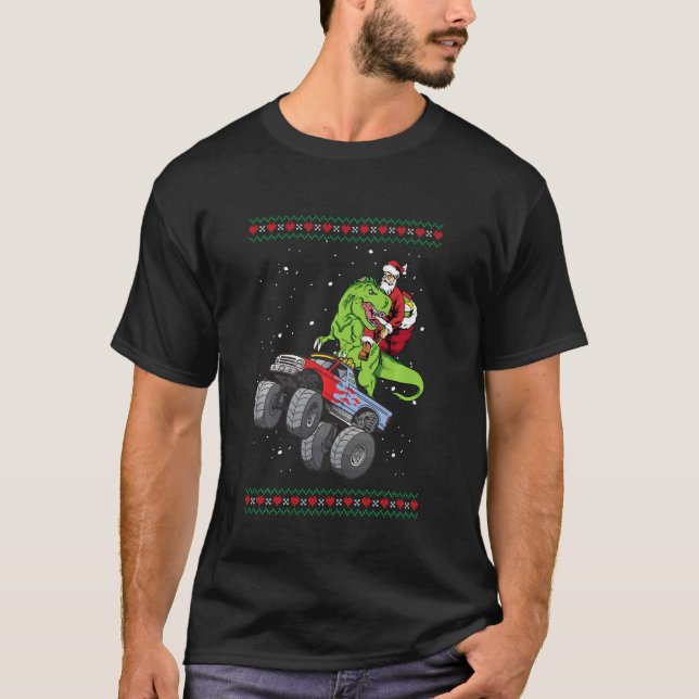 T-shirt Enfant Père Noël équitation T Rex Dinosaur Monster (Devant)