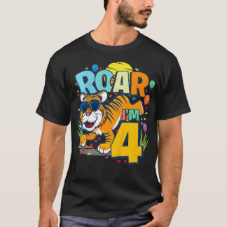 T-shirt Enfants 4Anniversaire ROAR IM 4 ans Garçons Tiger