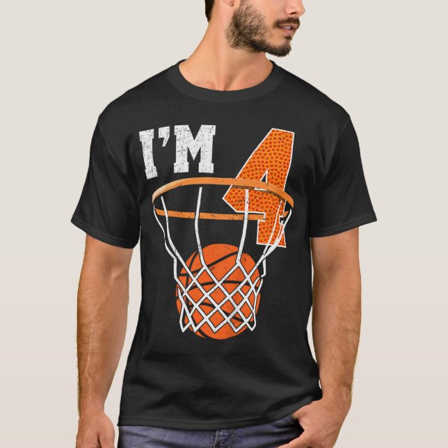 T-shirt Enfants 4E Anniversaire Chemise Garçon Basket Enfa (Devant)