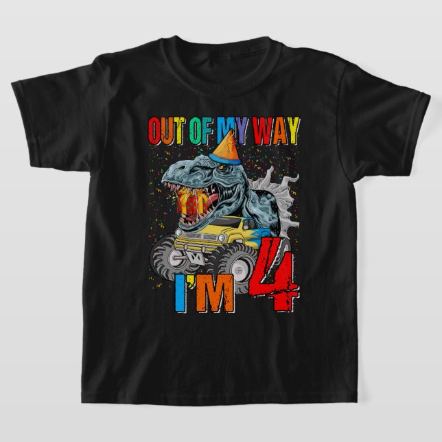 T-shirt Enfants 4e anniversaire garçon Monster camion Dino (Poser)