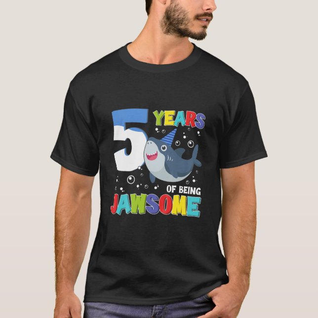 T-shirt Enfants 5 Ans D'Être Jawsome Awesome Requin 5E Bi (Devant)