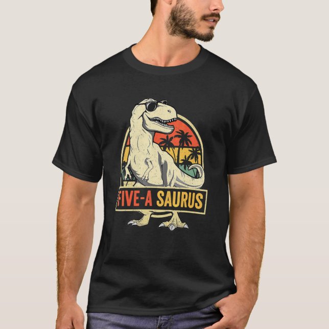 T-shirt Enfants 5 ans Dinosaur Anniversaire 5e Rex Dino Fi (Devant)